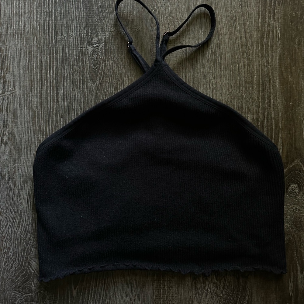 Spiritual Gangster Black Lettuce Edge Crop Top Sports Bra